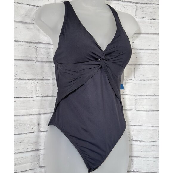 Bleu Rod Beattie Twist & Shout Black One Piece Swimsuit Shirred Size 6 NWT $119 - Picture 5 of 7